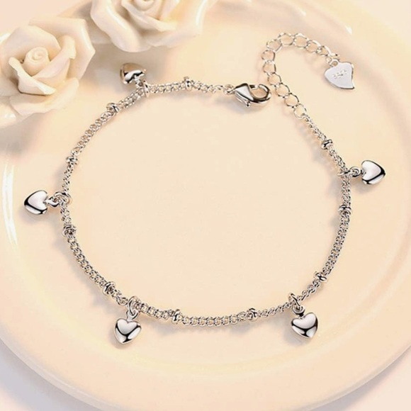 Sterling Silver Heart Charm Bracelet dainty coquette - Picture 2 of 2
